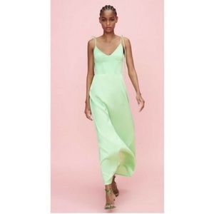 lime green maxi dress zara ZARA Tiered Poplin NEON LIME GREEN & COTTON CANDY PINK Oversize FLOWY DRESS